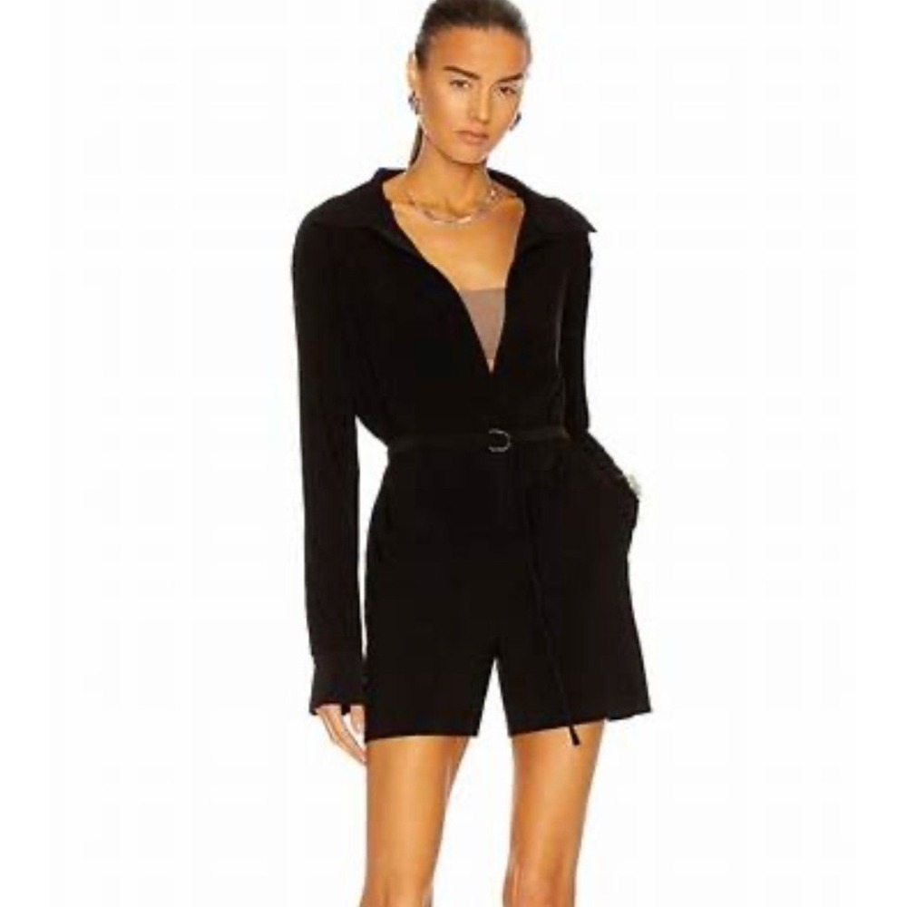 Norma Kamali Shirt Jumpshort Women XS Black New Romper Belted KK521JPL